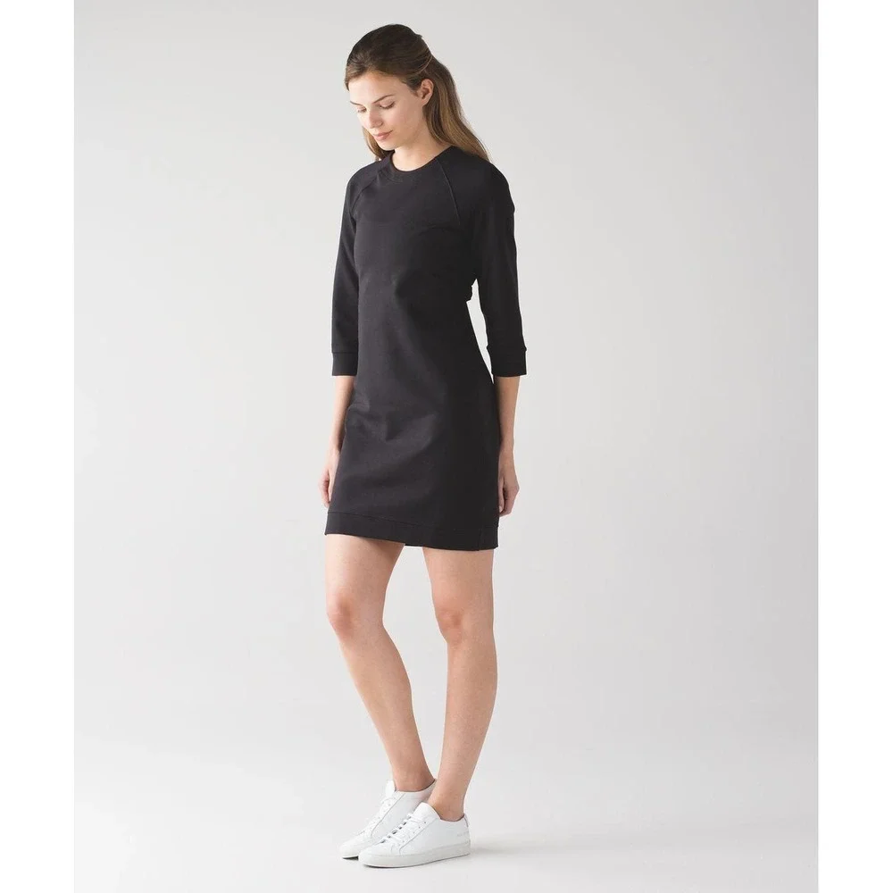 Lululemon Rite Time Dress Black 3/4 Sleeve Elastic Back Women's 6